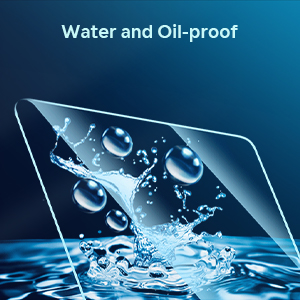 Water droplets beading on the protector surface above a splash of water