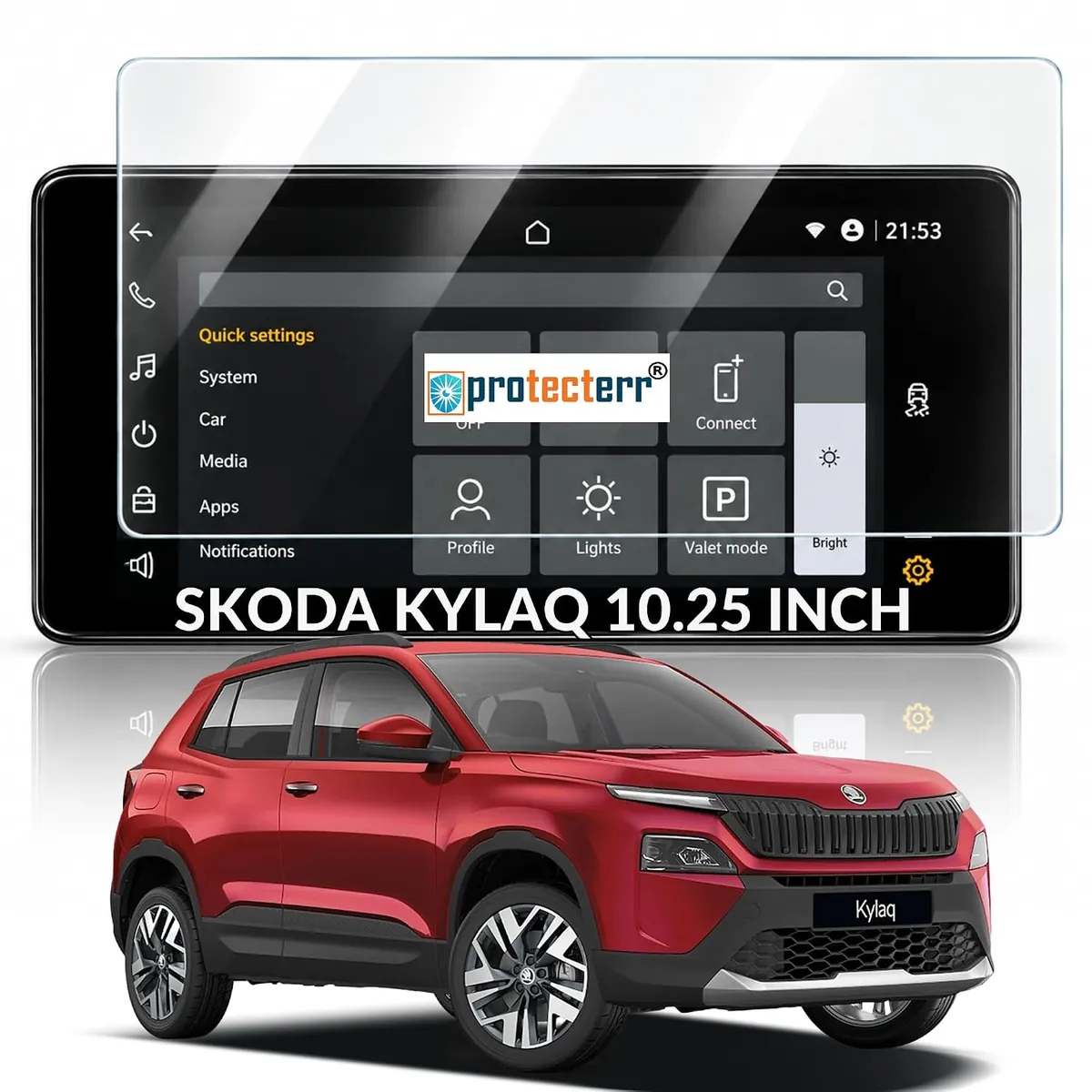 Skoda Kylaq 10.25 inch Screen Protector — shown on the car’s own display, for the Skoda Kylaq 10.25" infotainment display