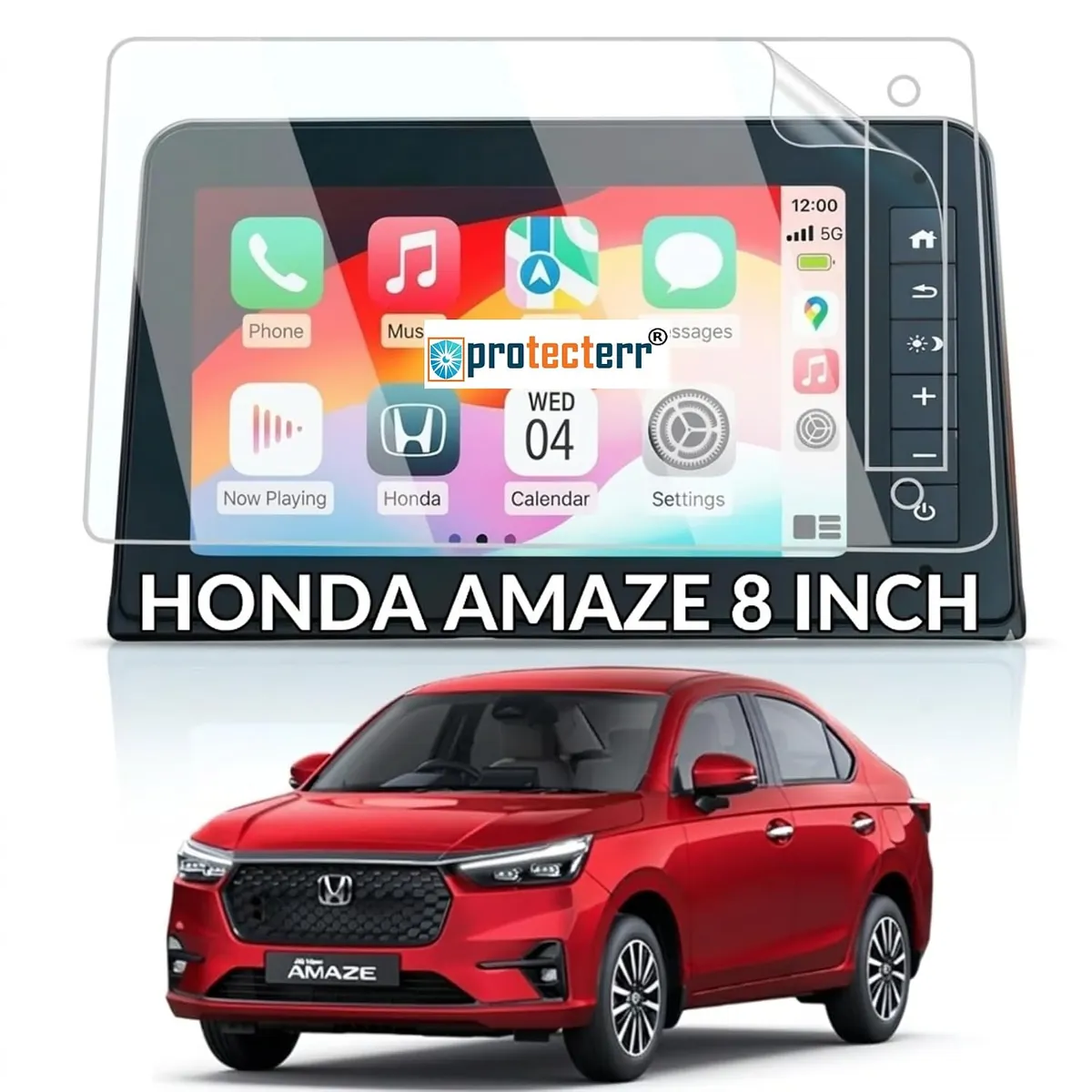 Honda Amaze 8 inch Screen Protector — shown on the car’s own display, for the Honda Amaze 8" infotainment display