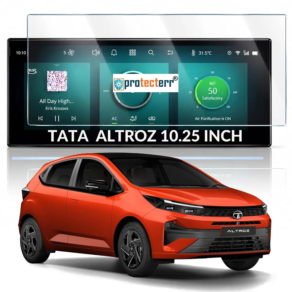 Tata Altroz (Thin Corners) 10.25 inch Screen Protector — shown on the car’s own display, for the Tata Altroz 10.25" infotainment display