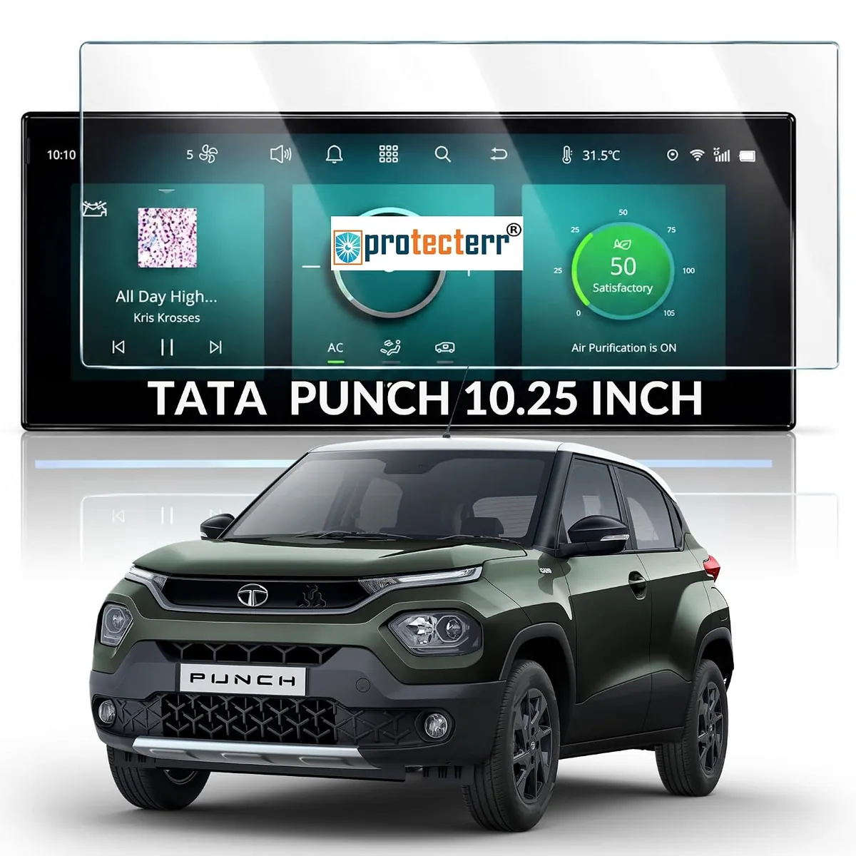 Tata Punch 10.25 inch Screen Protector — shown on the car’s own display, for the Tata Punch 10.25" infotainment display