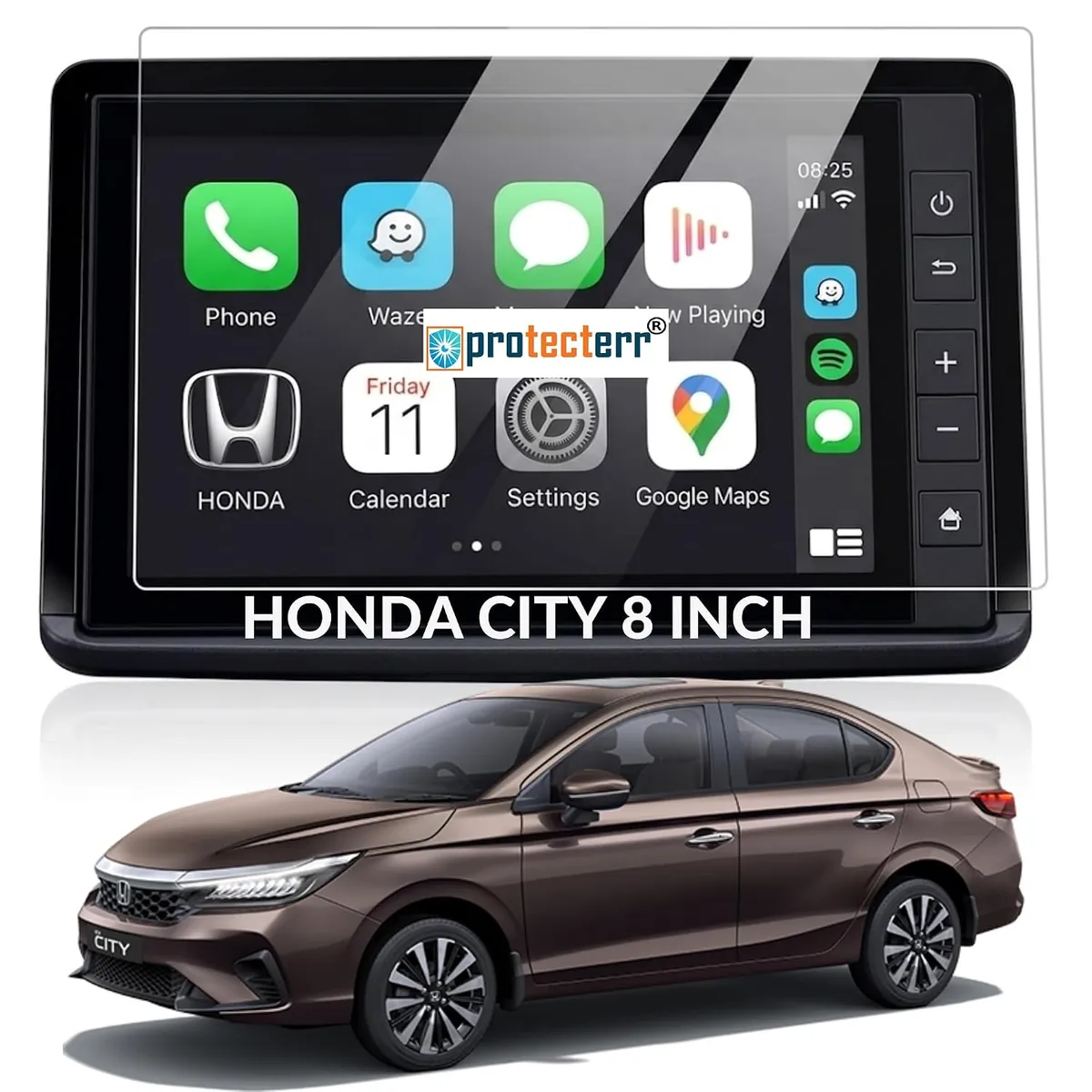 Honda City 8 inch Screen Protector — shown on the car’s own display, for the Honda City 8" infotainment display