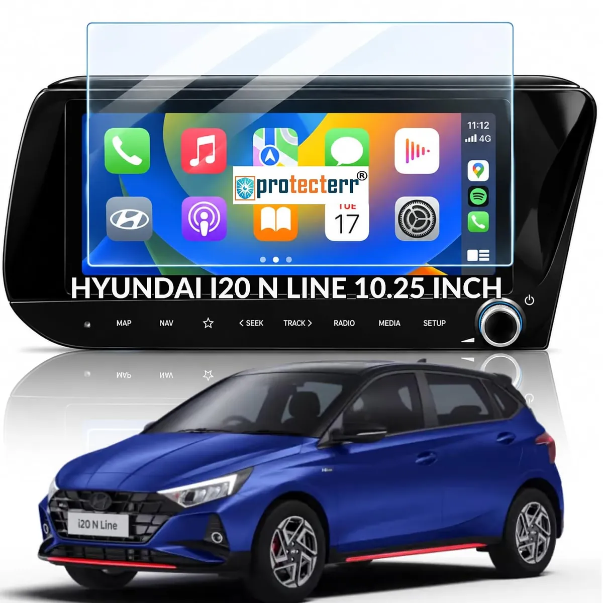 Hyundai i20 N-Line 10.25 inch Screen Protector — shown on the car’s own display, for the Hyundai i20 N-Line 10.25" infotainment display