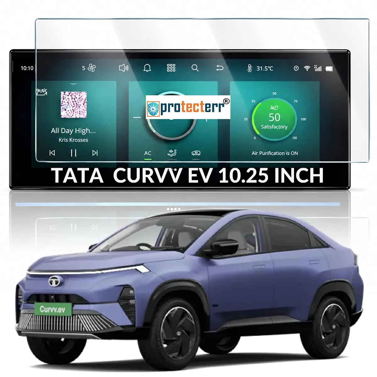 Tata Curvv EV 10.25 inch Screen Protector — shown on the car’s own display, for the Tata Curvv EV 10.25" infotainment display