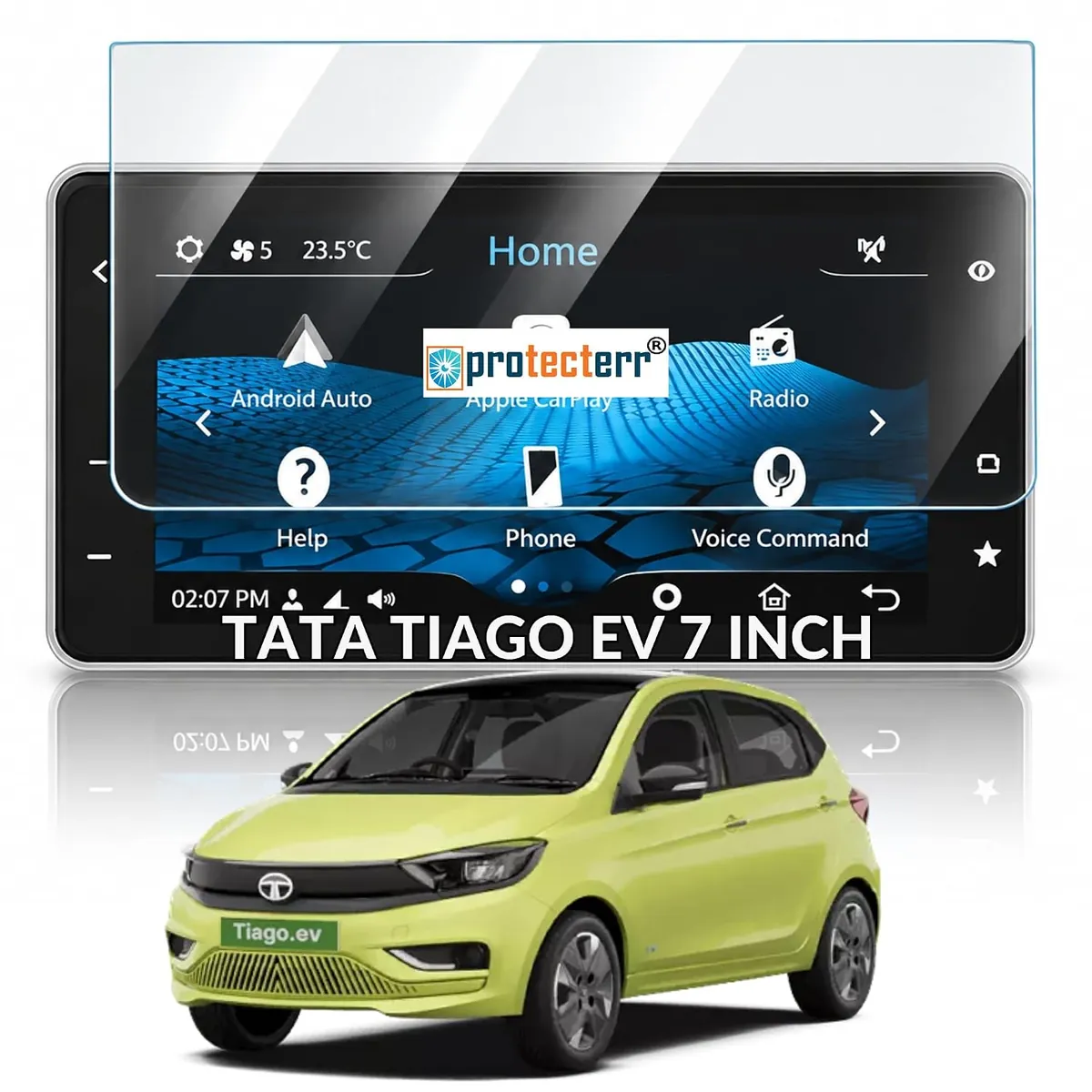 Tata Tiago EV 7 inch Screen Protector — shown on the car’s own display, for the Tata Tiago EV 7" infotainment display