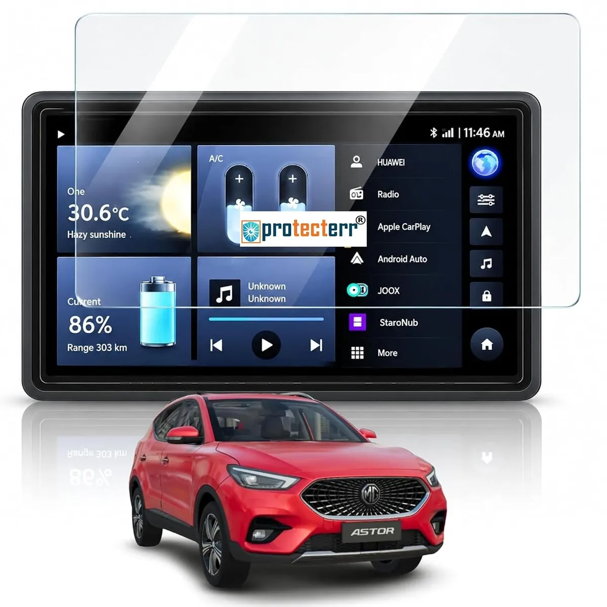 MG Astor 10.1 inch Screen Protector — shown on the car’s own display, for the MG Astor 10.1" infotainment display