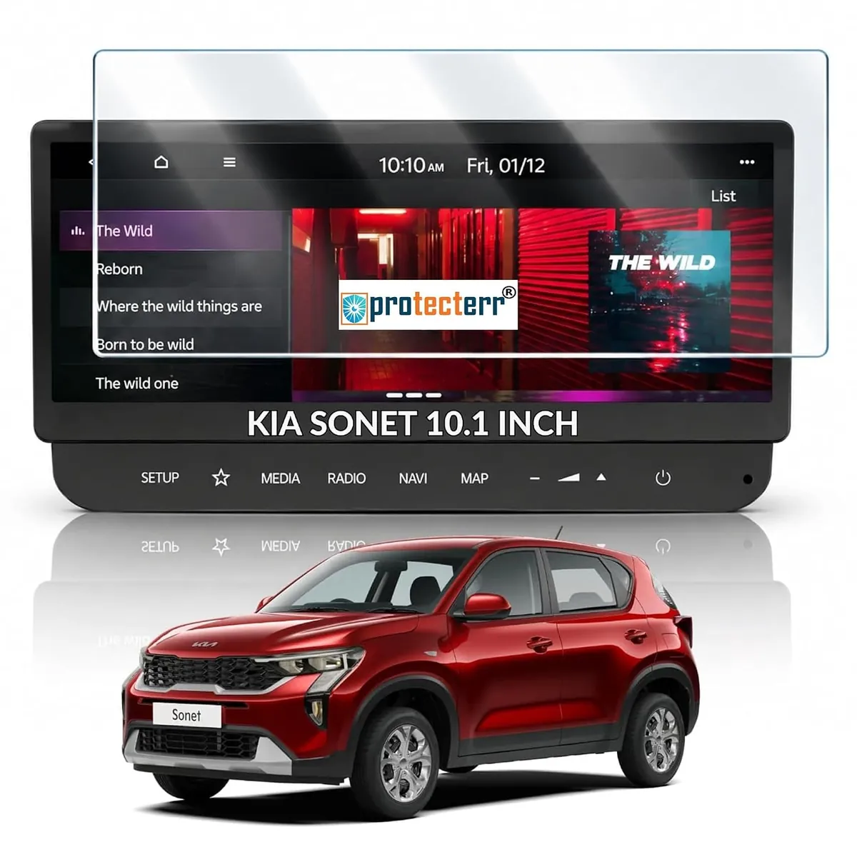 Kia Sonet 10.25 inch Screen Protector — shown on the car’s own display, for the Kia Sonet 10.25" infotainment display