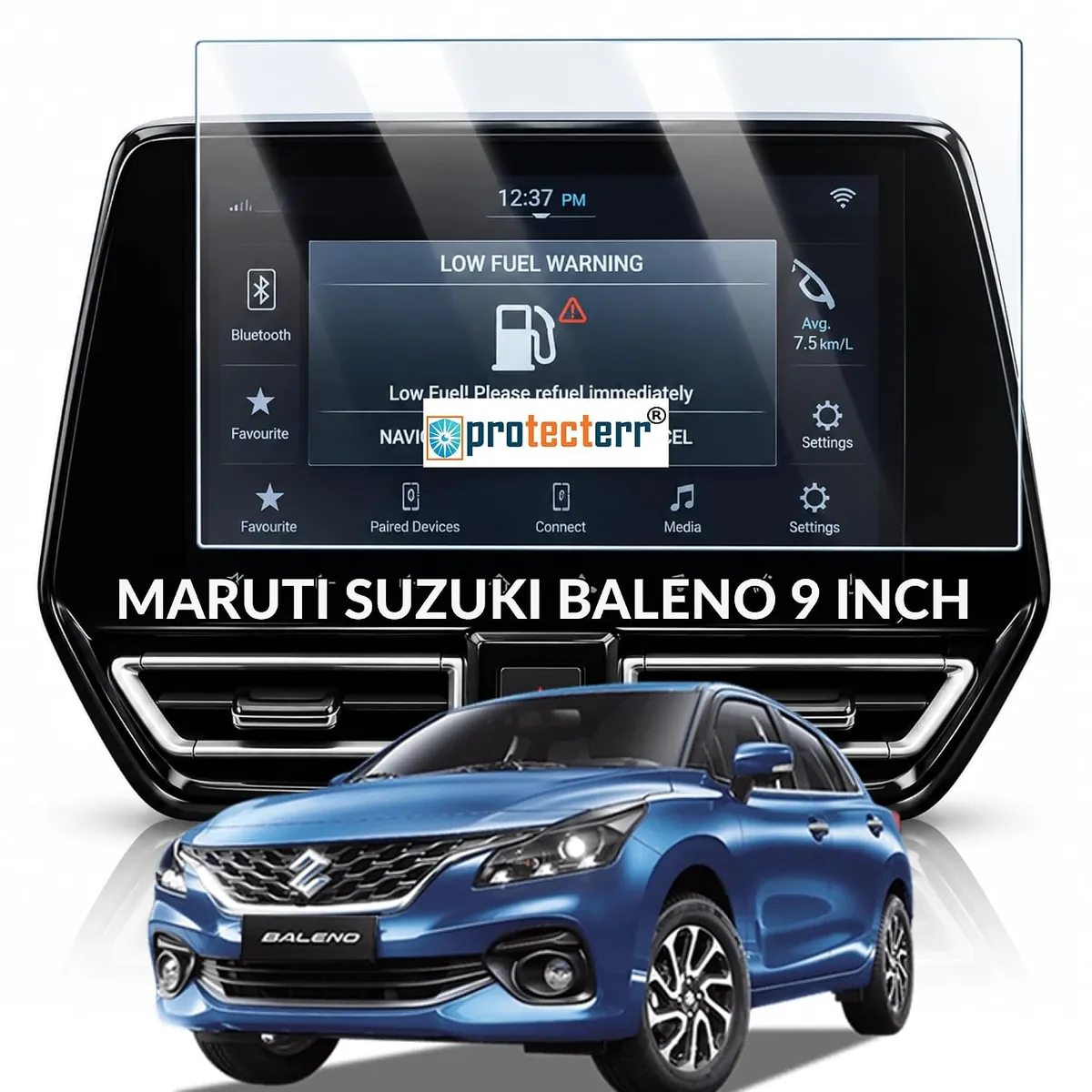 Maruti Suzuki Baleno 9 inch Screen Protector — shown on the car’s own display, for the Maruti Suzuki Baleno 9" infotainment display