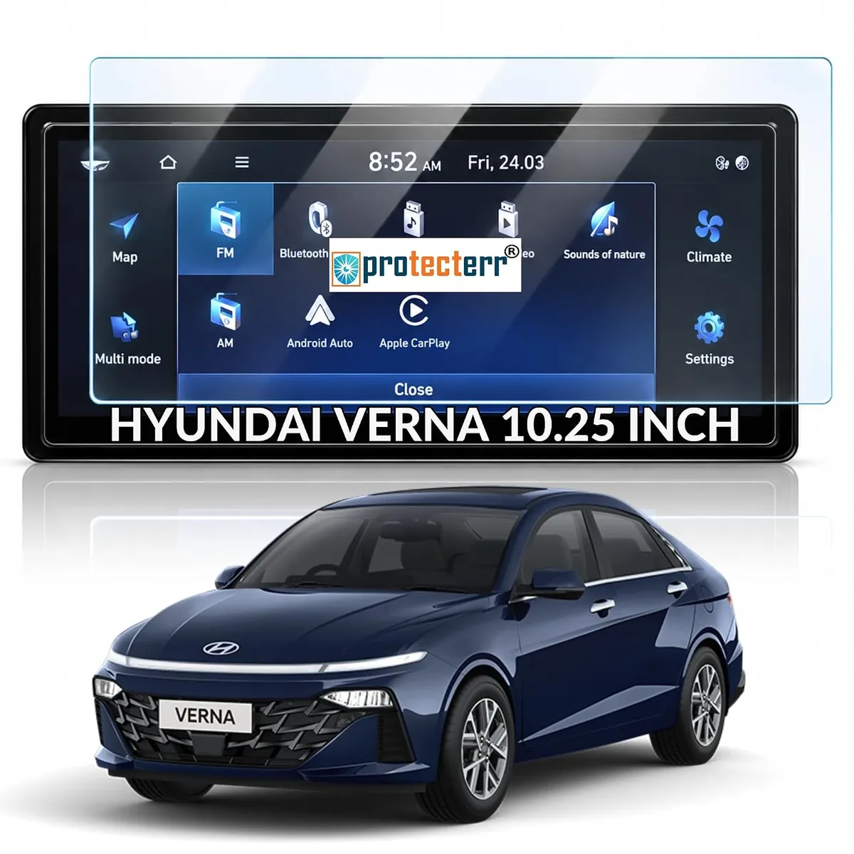Hyundai Verna 10.25 inch Screen Protector — shown on the car’s own display, for the Hyundai Verna 10.25" infotainment display