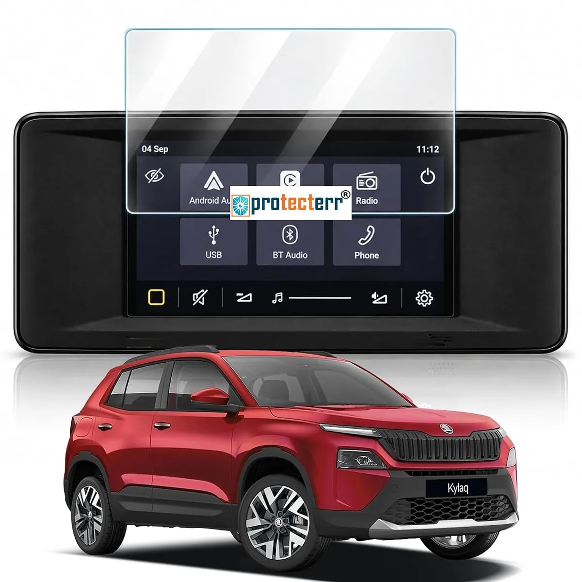 Skoda Kylaq 7 inch Screen Protector — shown on the car’s own display, for the Skoda Kylaq 7" infotainment display