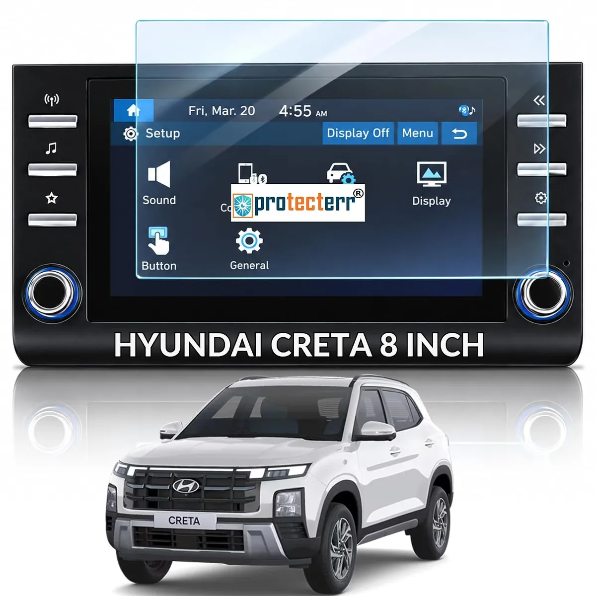 Hyundai Creta 8 inch Screen Protector — shown on the car’s own display, for the Hyundai Creta 8" infotainment display
