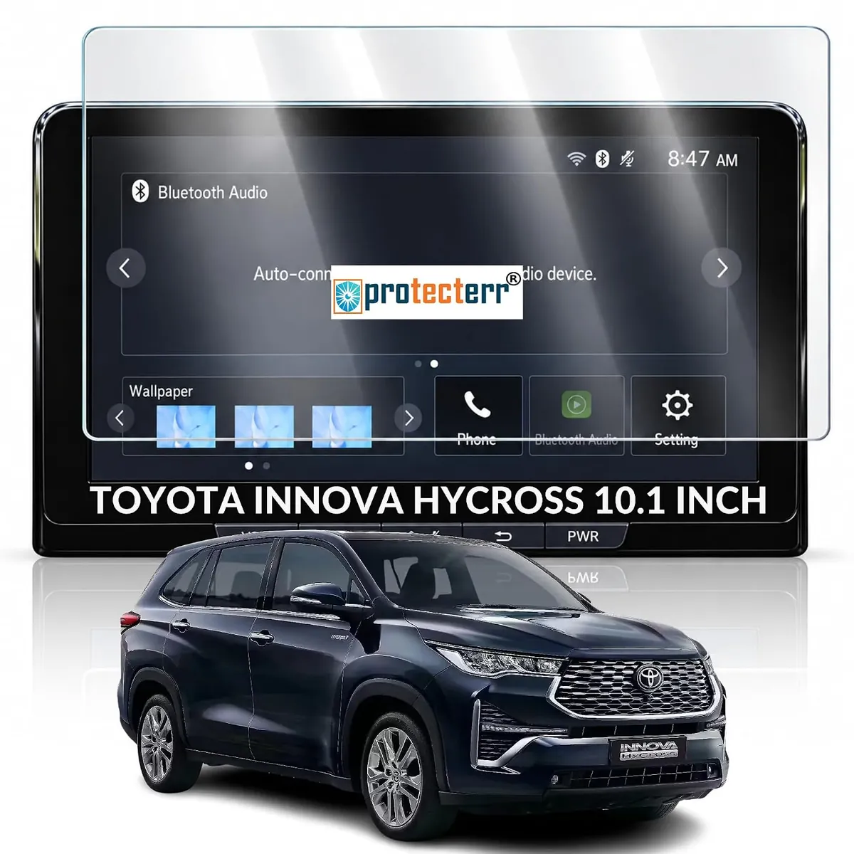 Toyota Innova Hycross 10.1 inch Screen Protector — shown on the car’s own display, for the Toyota Innova Hycross 10.1" infotainment display