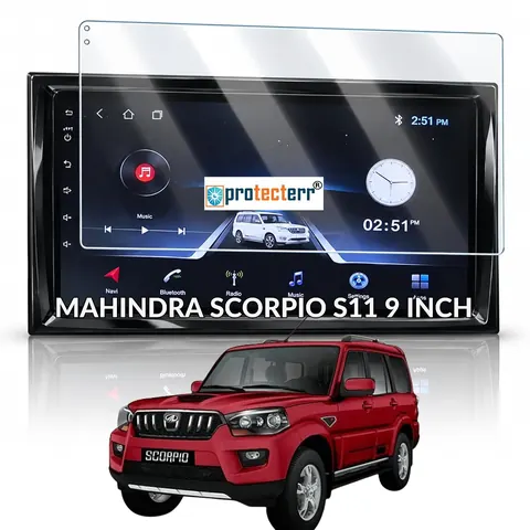 Mahindra Scorpio Classic S11 9 inch Screen Protector — fitted to the Mahindra Scorpio Classic S11 infotainment display