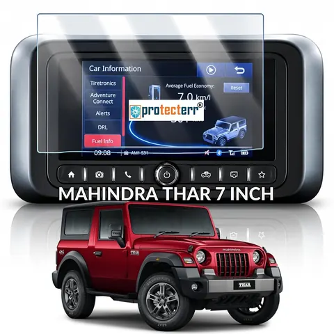 Mahindra Thar 7 inch Screen Protector — fitted to the Mahindra Thar infotainment display