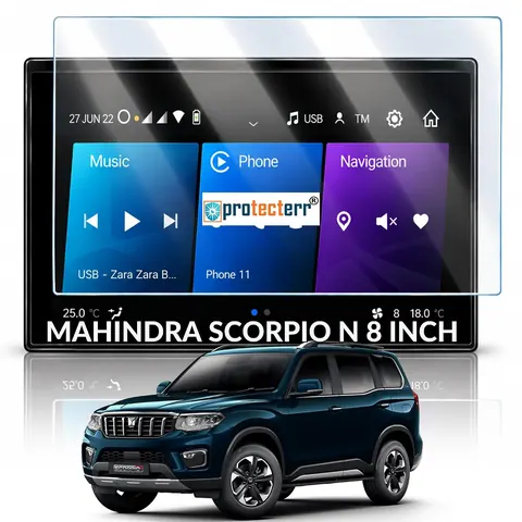 Mahindra Scorpio N 8 inch Screen Protector — fitted to the Mahindra Scorpio N infotainment display