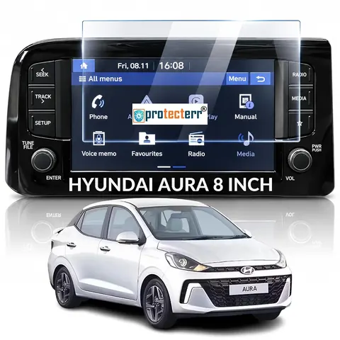 Hyundai Aura 8 inch Screen Protector — fitted to the Hyundai Aura infotainment display